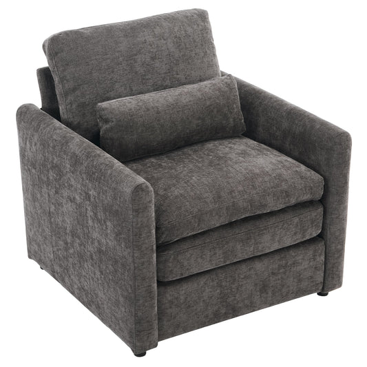 NEW Cozy Upholstered Armchair with Double Cushion in Grey Chenille, 31.9 Inches
