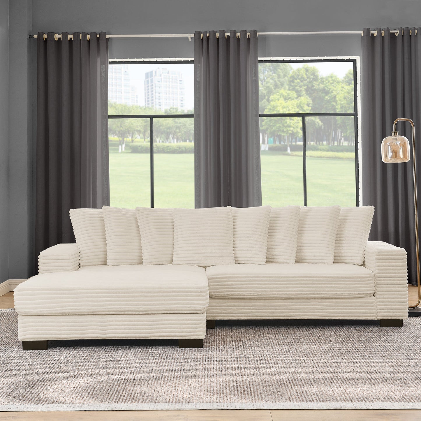 NEW Corduroy Tufted Upholstered Sleeper Sectional Sofa, L-Shaped Modular Convertible Sofa , Can freely change the position of the footrests-Beige(Assembly is required)