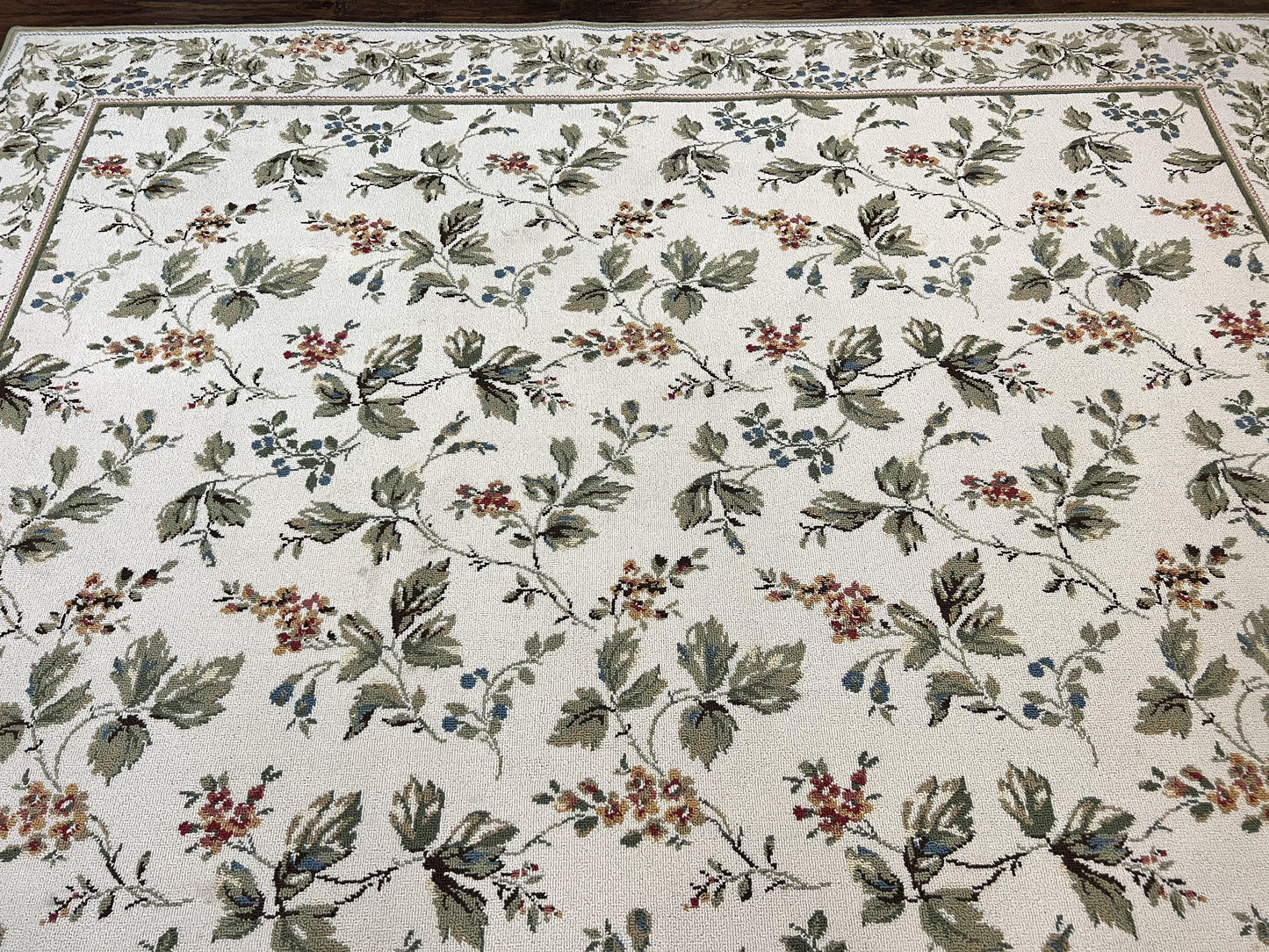 USED Vintage Stark Carpet 7x10, Ivory and Green, European Aubusson Design, Allover Pattern, Stark Rug