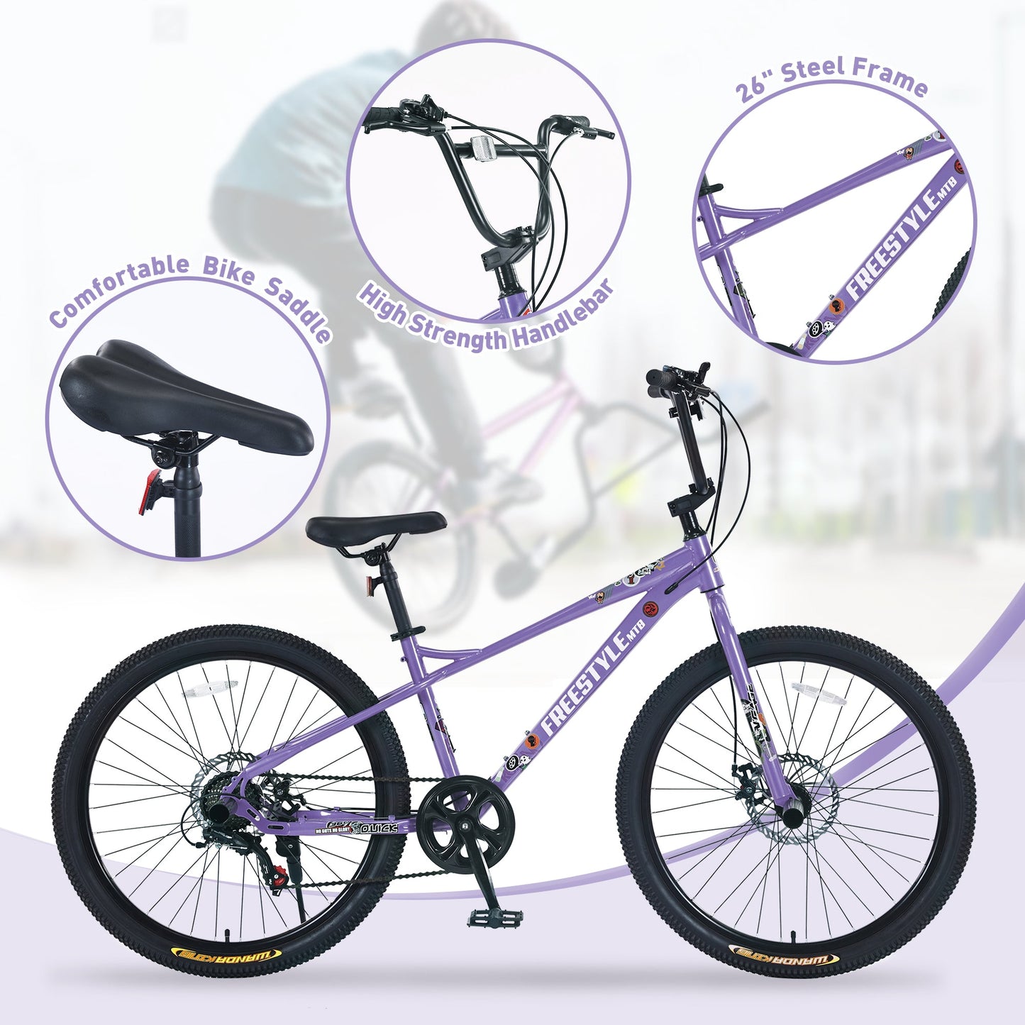 NEW Freestyle Kids Bike Double Disc Brakes 26 Inch Children's Bicycle for Boys Girls Age 12+ Years