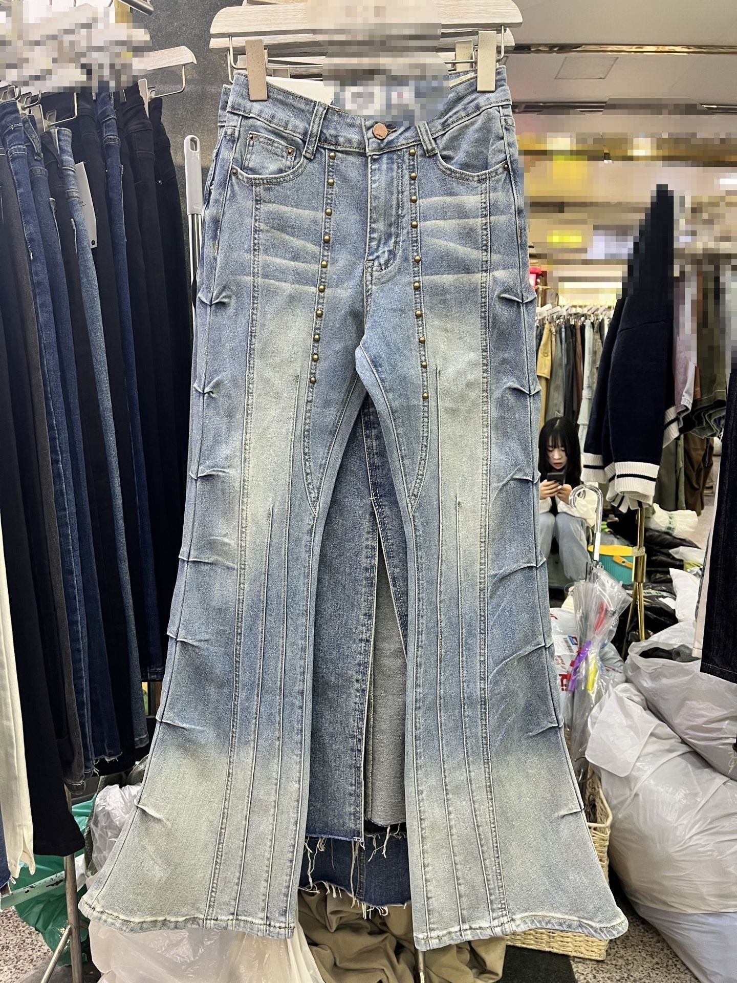 NEW Retro Rivet Heavy-duty Skinny Jeans High Waist Slimming Design