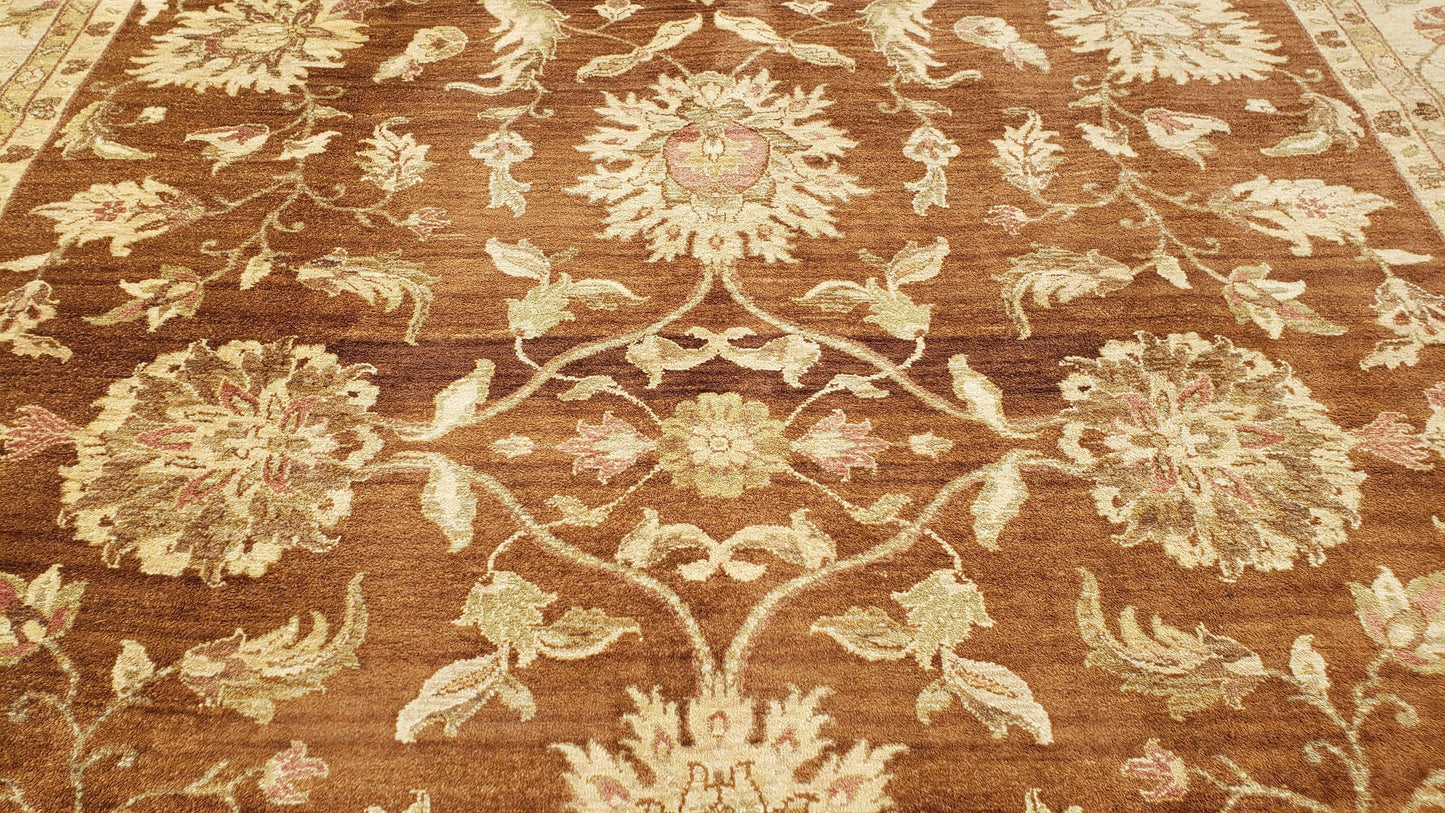 USED Indo Persian Rug 10x14, Mahal Sultanabad Oriental Carpet, Burnt Orange & Beige, Handmade Wool Area Rug