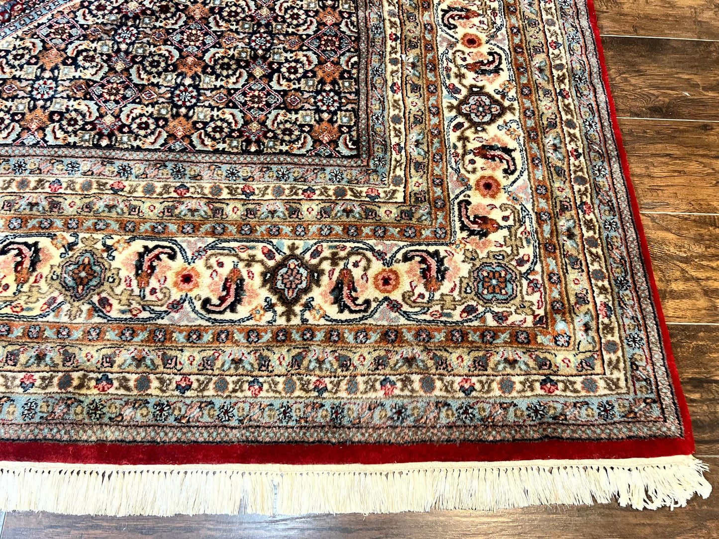 USED Square Indo Persian Bidjar Rug 10x10, Red, Handmade Vintage Wool Carpet