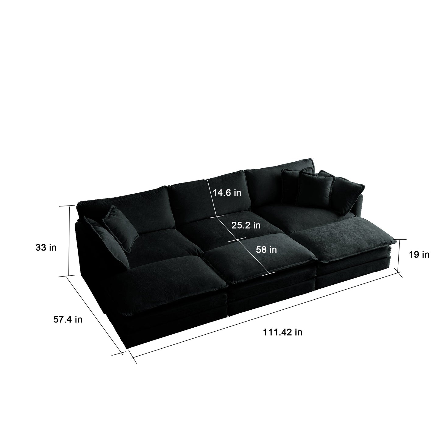 NEW Comfortable Deep Seat Reversible Modular 6 Seater Sectional Super Soft Sofa U Shaped Sectional Couch with 3 Ottomans, 3 Toss Pillows and 2 Arm Pillows