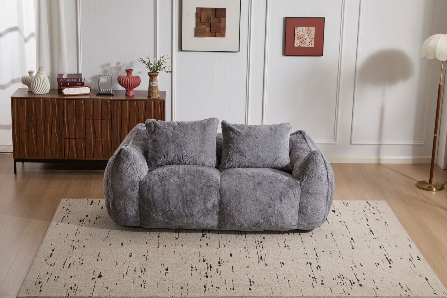 NEW Adult Ultra Soft Giant Fluffy Loveseat Bean Bag Couch Ultra Soft Fluffy Loveseat Bean Bag Sofa Reading Chair with Pillows