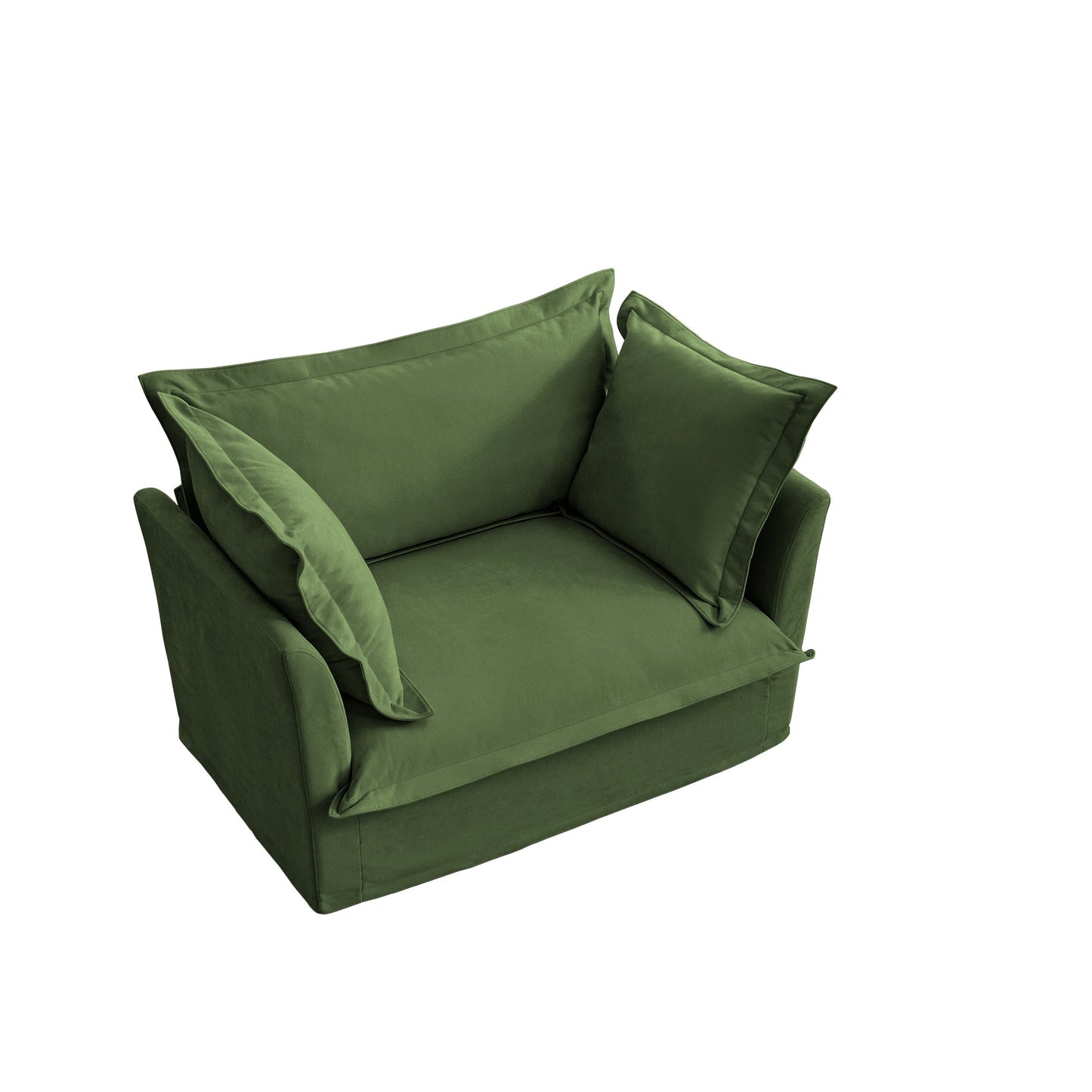 NEW Slip-covered Armchair with 1 Big Back Cushion and 2 Big Toss Pillows, Single Deep Seat Comfy Single Couch Sofa Multiple Large Soft Pillows, Chenille Fabric, Green