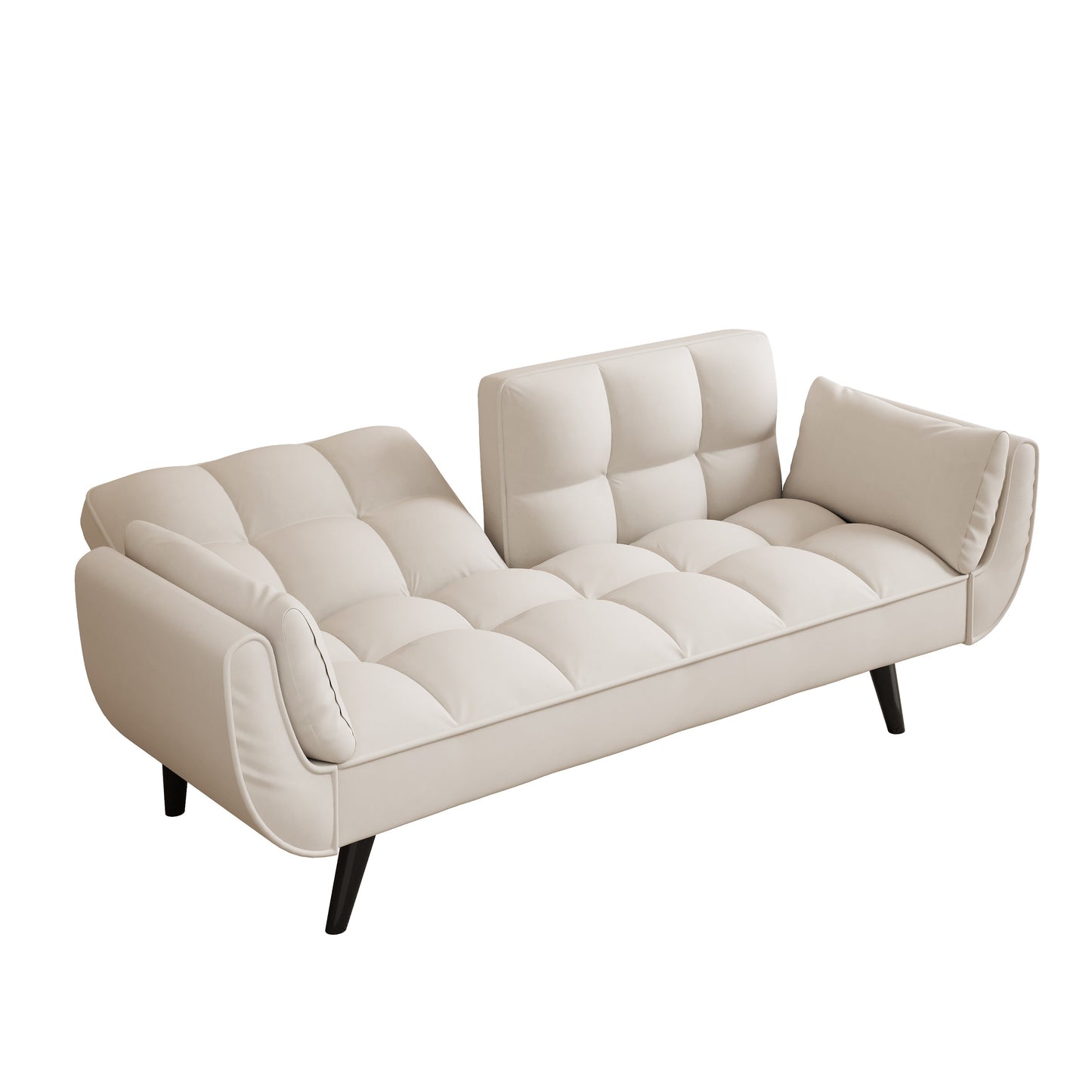 NEW 57" Beige Velvet Sofa with Two Armrests and Cushioned Seat for Small Spaces