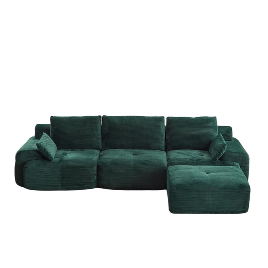 NEW Modern Memory Foam Compressed Sofa,Large Sectional Couches for Living Room,Pet-Friendly Cloud Modular Sectional Sofa,Corduroy Fabric,Extra Deep Loveseat,No assembly required,Green