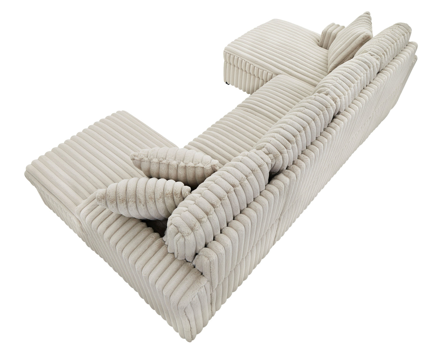 NEW 122 inch Rabbit Khaki Plush Corduroy Fabric Oversized U Shaped Sleeper Sofa 2 in 1 Pull Out Bed Sectional Sleeper Couch with Double Storage Chaise