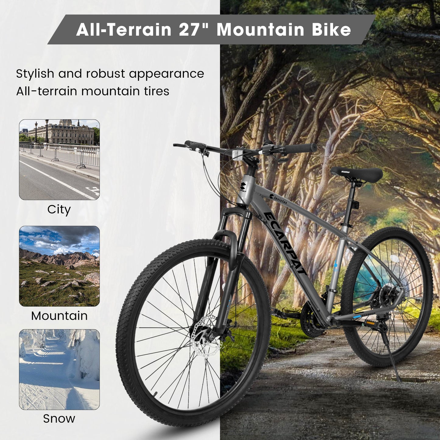 NEW A2757 27" Mountain Bike 21 Speed, Suspension Fork, Aluminum Frame Disc Brake, Mountain biking for both men and women.