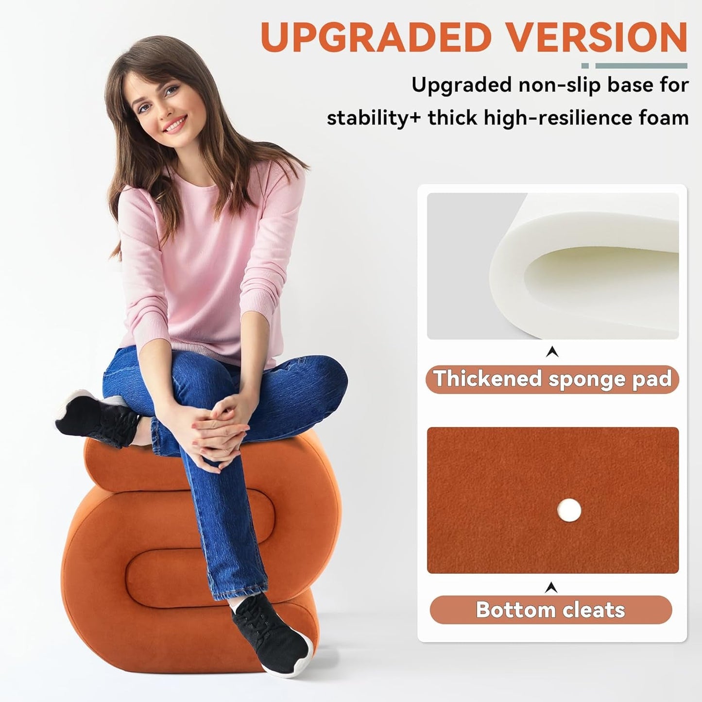 NEW Orange Contemporary Premium S Shape Ottoman Footstool