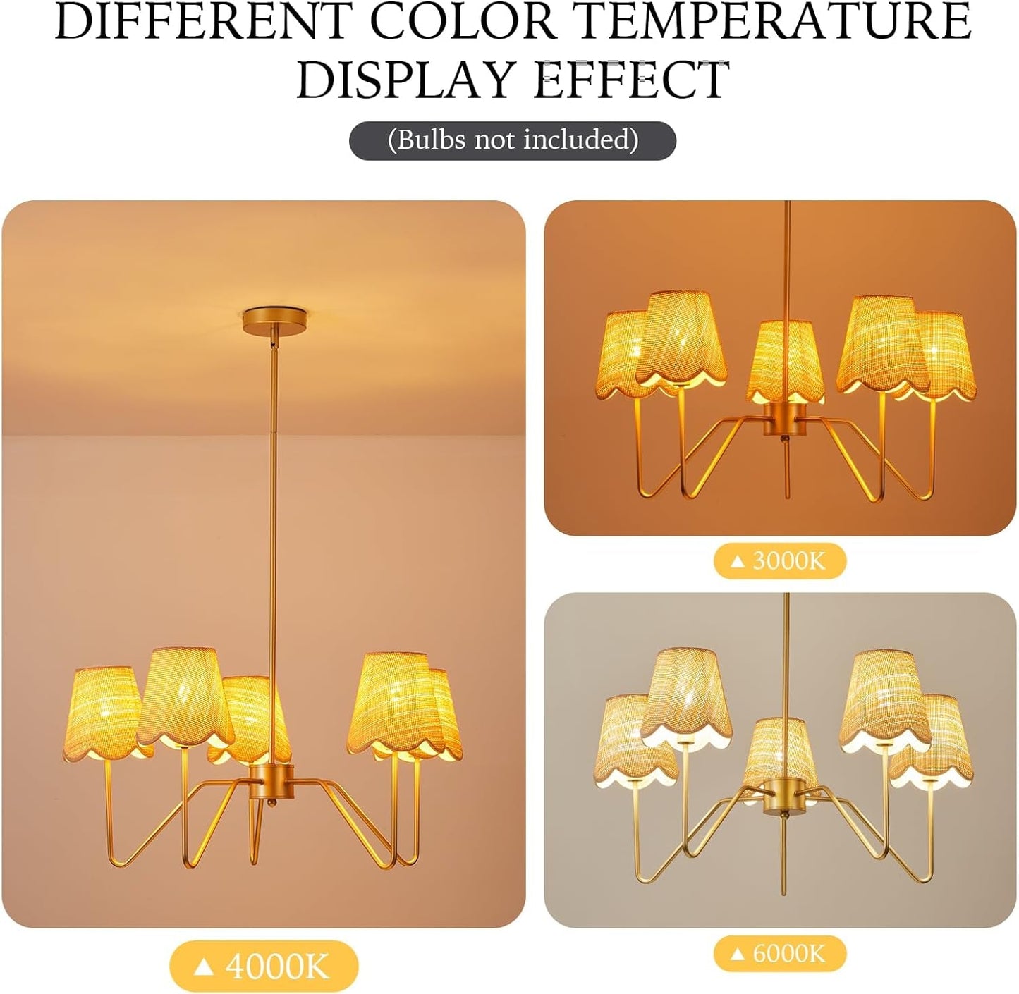 NEW 28 Inch Rattan Chandelier Antique Brass Five Light Pendant With Flower Shade Lamps