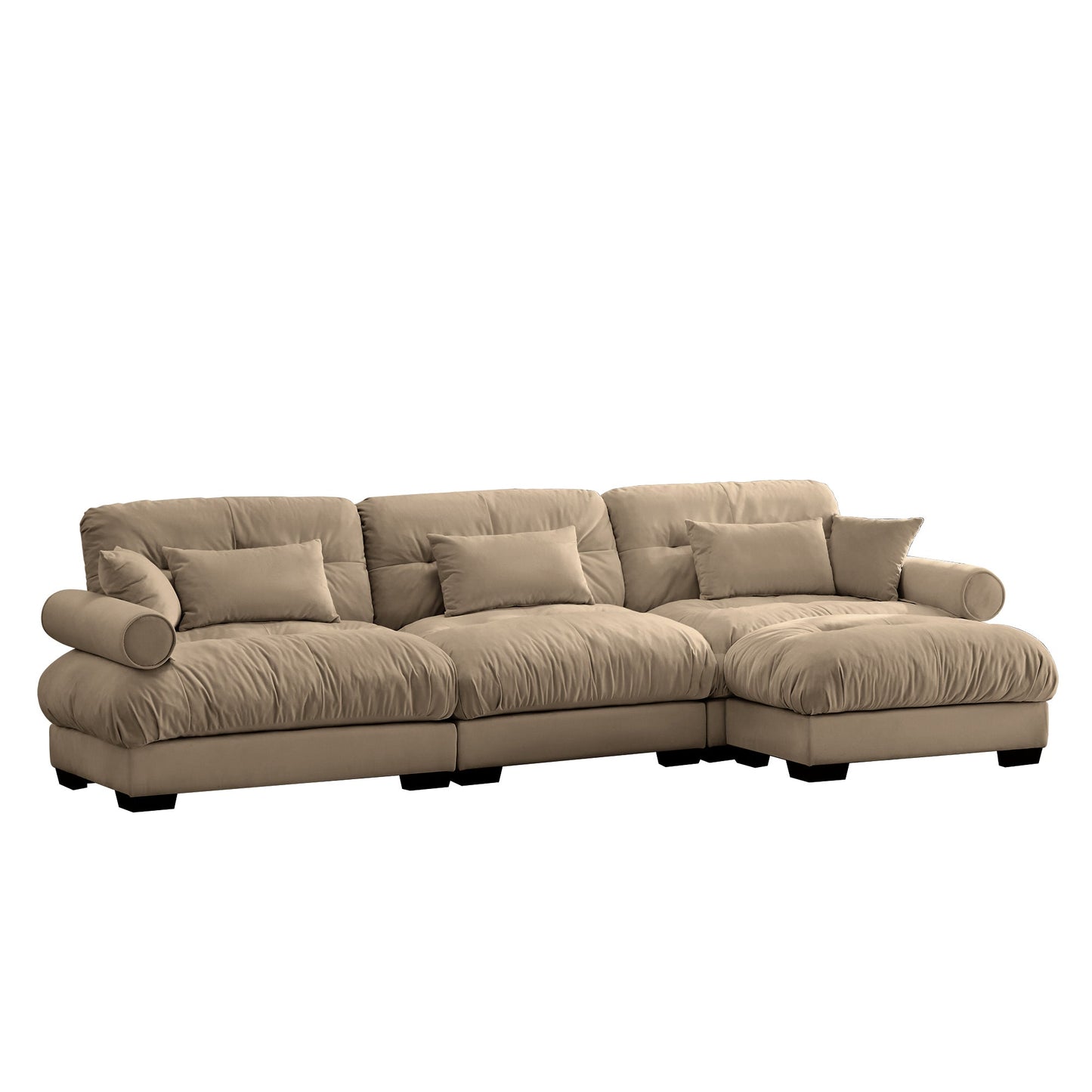 NEW Super Comfort Oversized Modular Camel Velvet Convertible L Shaped Couch Sectional Sofa with Movable Ottoman
