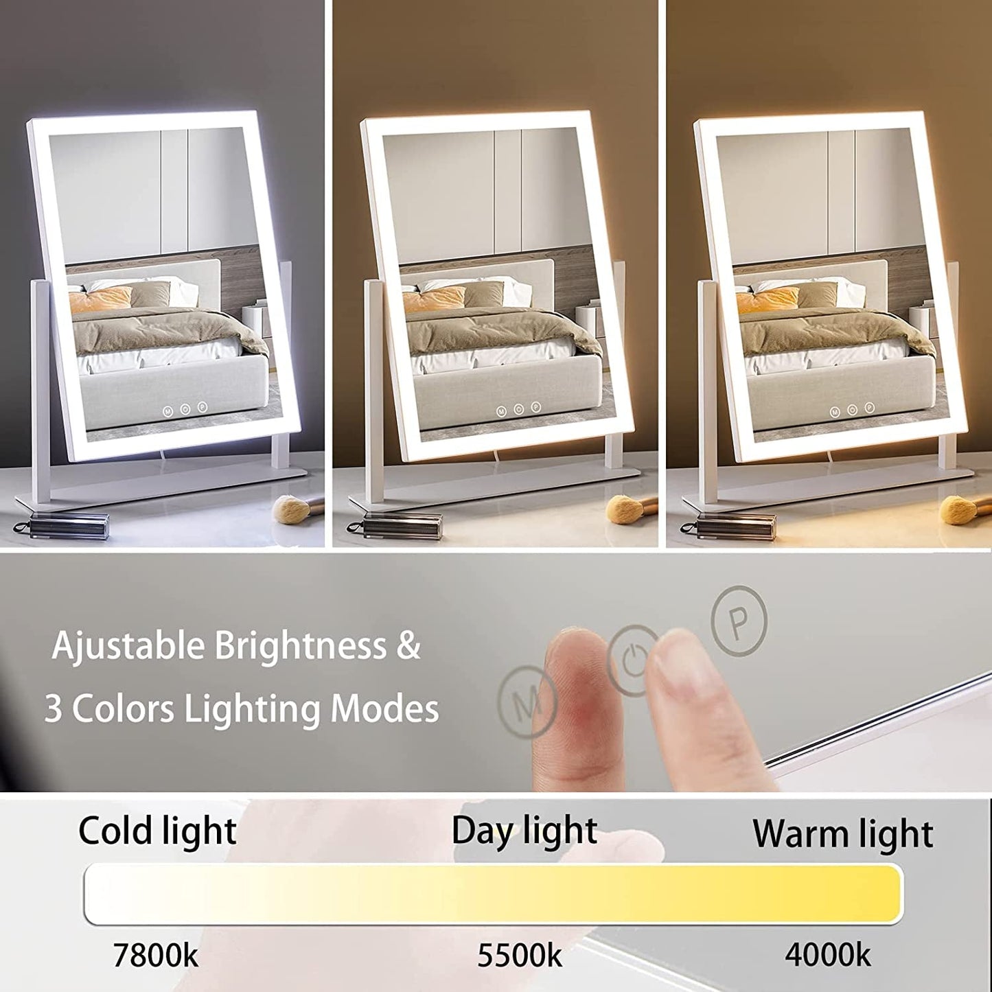 NEW 17In White Lighted Makeup Mirror 3 Color Lighting Modes And 5X Magnification