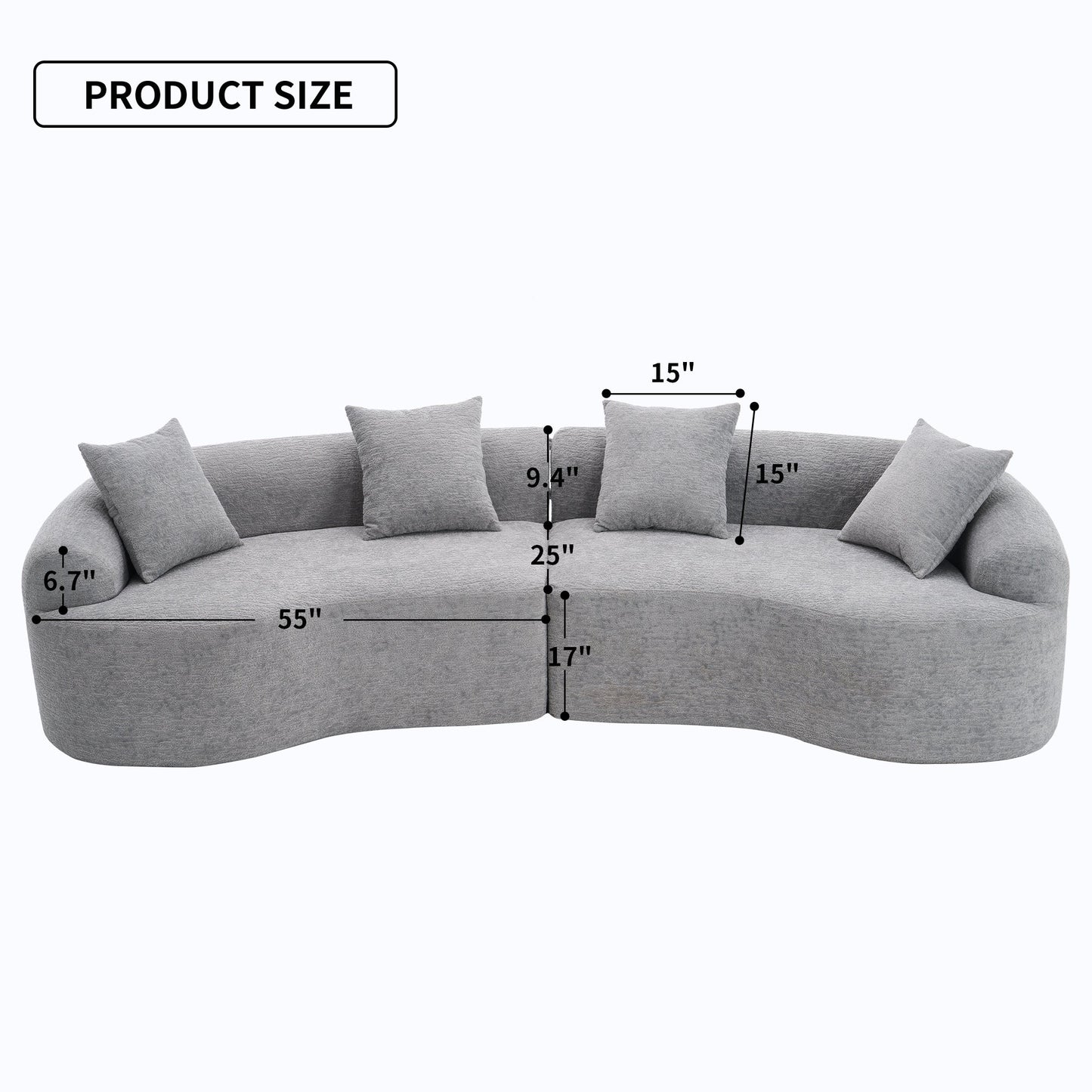 NEW LY-025 Grey Curved Modular Sectional Sofa with 30D High-Density Chenille Upholstery, 110'' Long