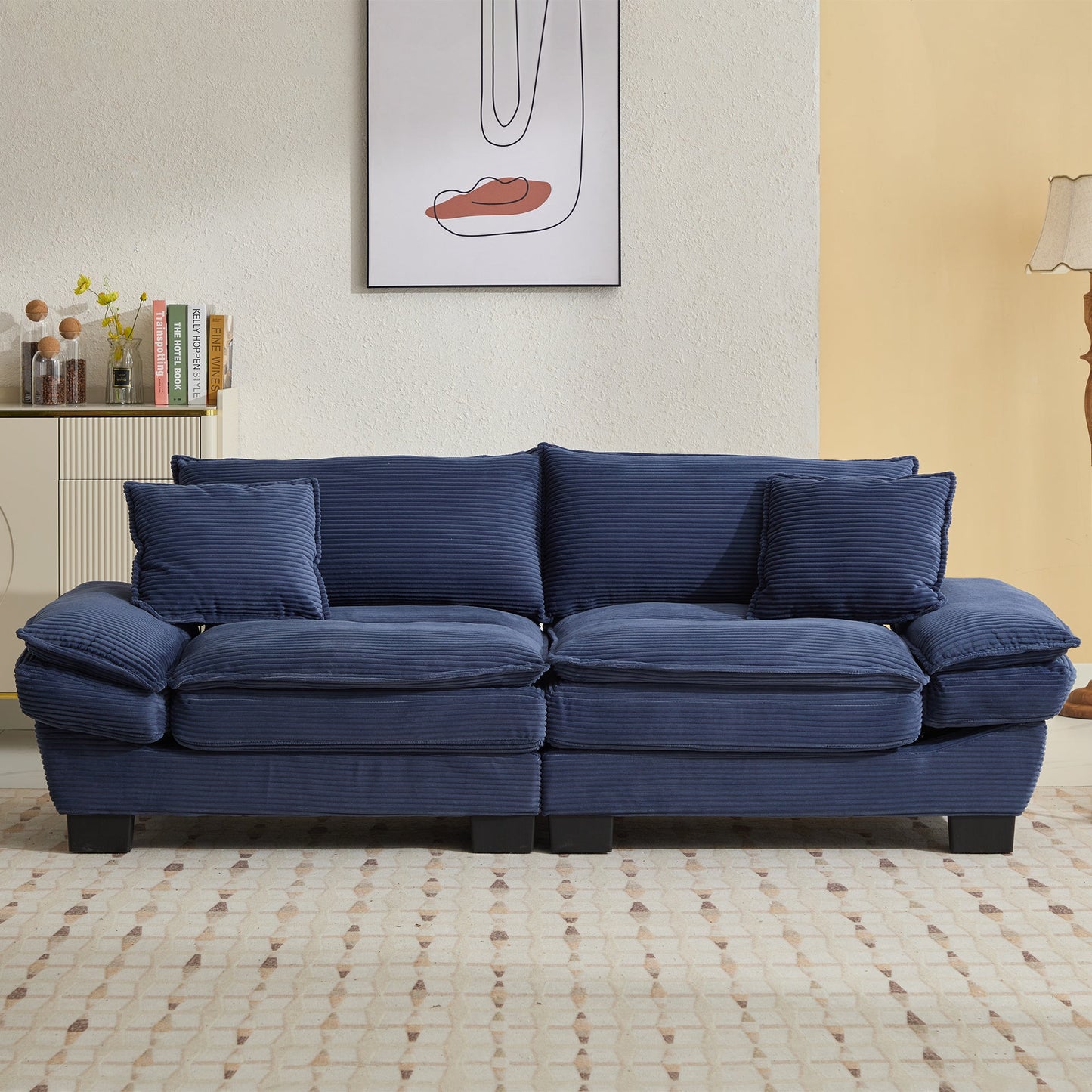 NEW Corduroy Sofa Sleeper Couch Loveseat Sofa with Pillows Comfy Upholstered Deep Seat Sofa for Bedroom,Living Room,Apartment,Office,Dorm-Blue Corduroy