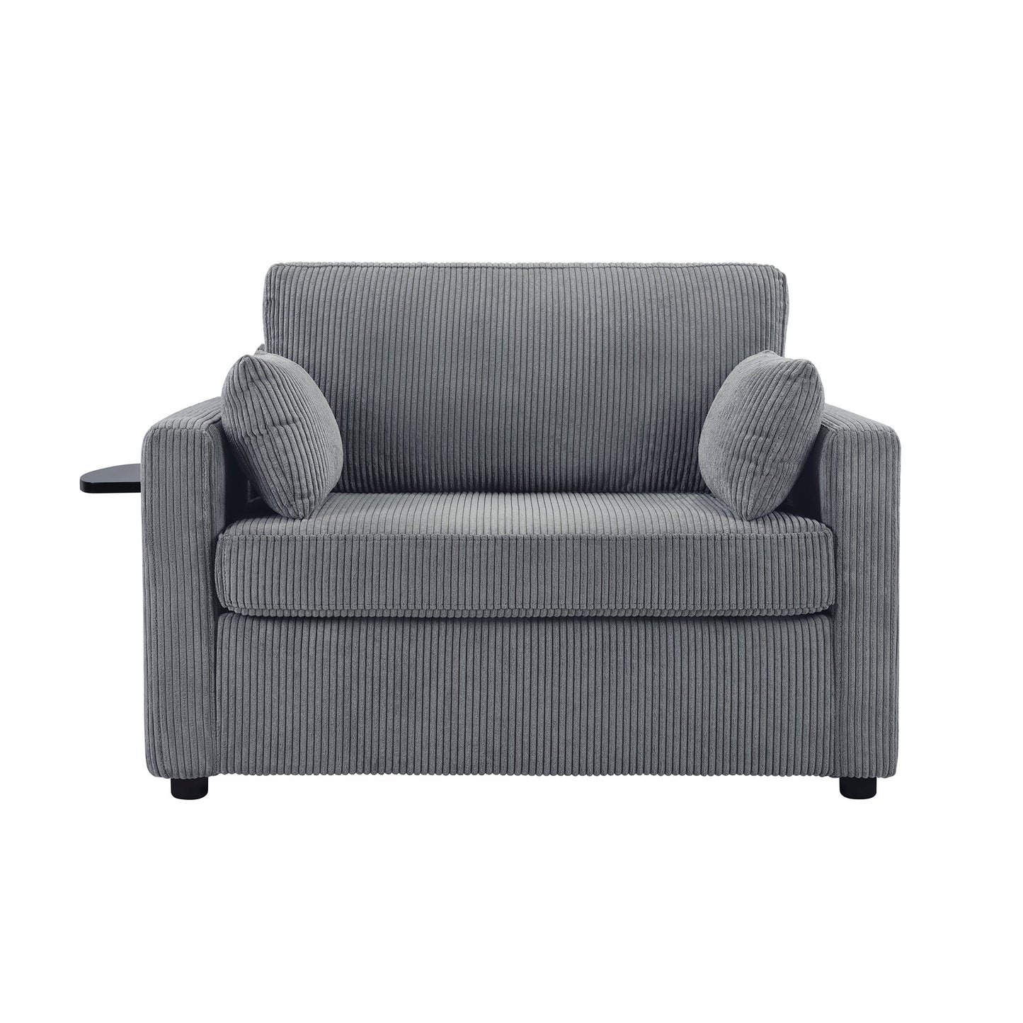 NEW Twin Size 47.2' Gray Corduroy Sleeper Loveseat Sofa Bed with Foldable Mattress USB Ports Side Table & Storage Pocket