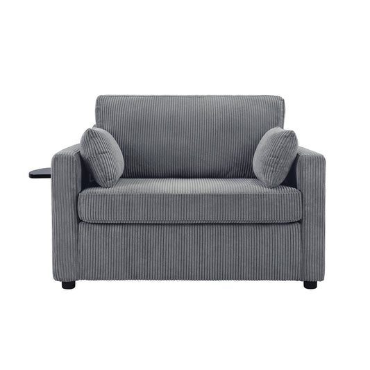 NEW Twin Size 47.2' Gray Corduroy Sleeper Loveseat Sofa Bed with Foldable Mattress USB Ports Side Table & Storage Pocket