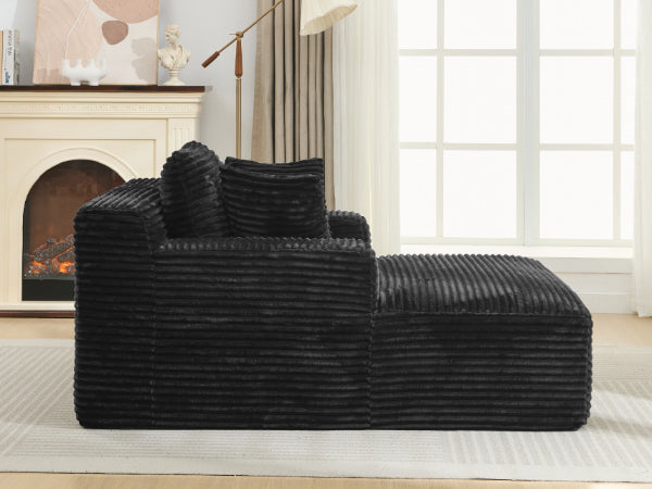 NEW Modern Black Corduroy Chaise Lounge Sofa Bed with Removable Pillows, 48.8' Upholstered Sleeper Sofa