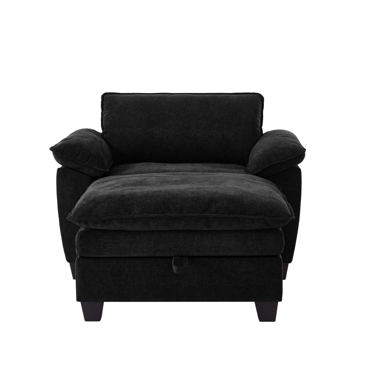NEW 51' Oversize Chaise Lounge Chair with Ottoman and Storage  Upholstered Soft Chenille Black