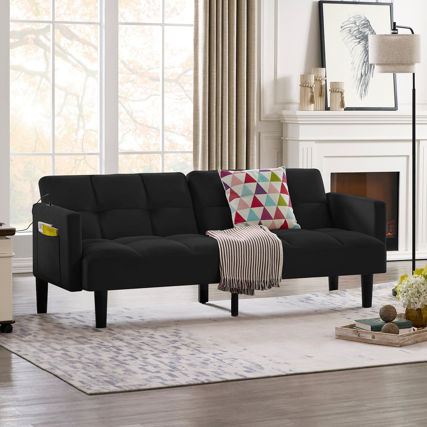 NEW Tufted Velvet Futon Couch Convertible Folding Sofa Bed