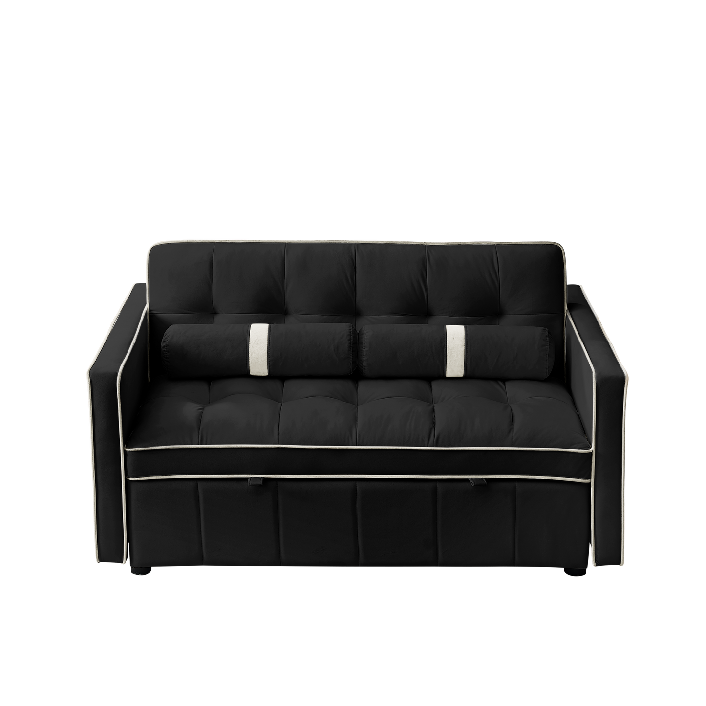 NEW Modern 55.5' Pull Out Sleep Sofa Bed 2 Seater Loveseat Sofa Couch with Side Pockets Adjustable Backrest and Lumbar Pillows