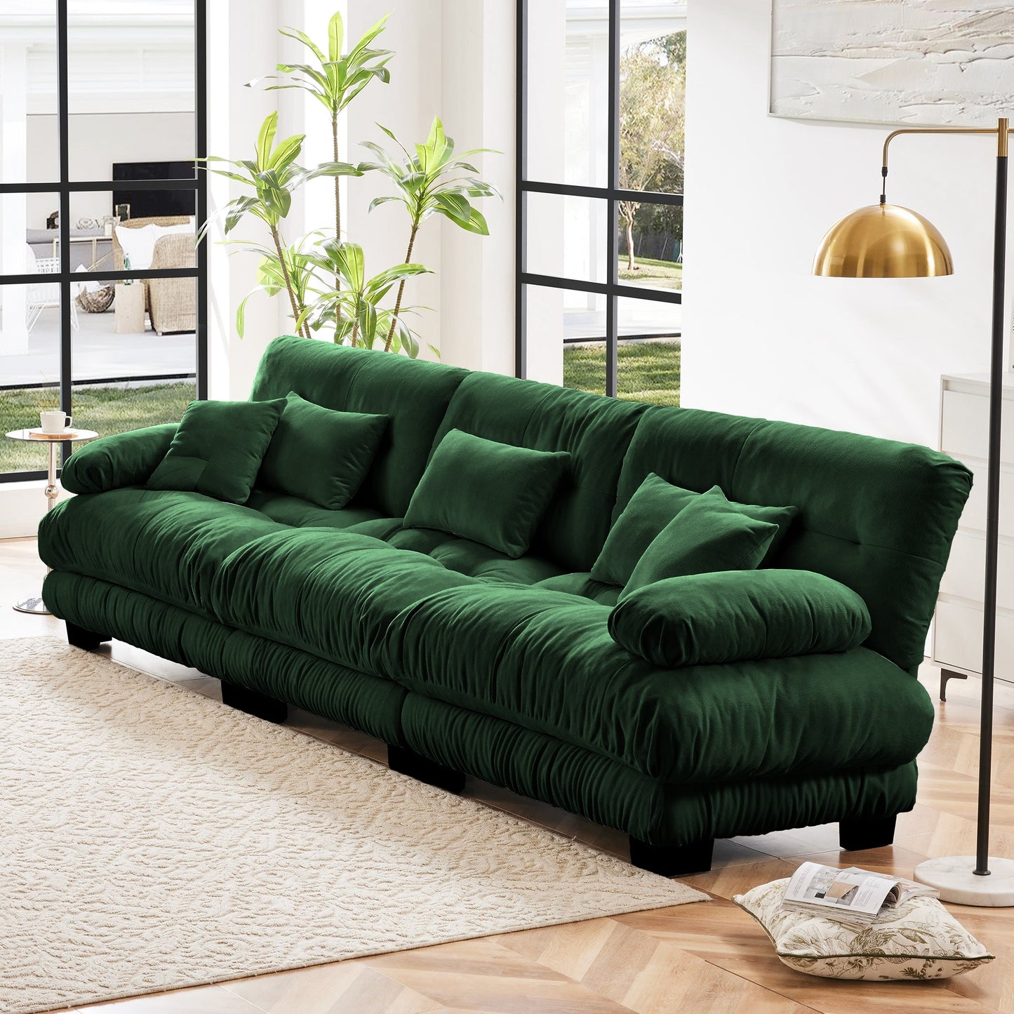 NEW Green Chenille Soft Comfy Upholstered 3-Seater Sectional Sofa Modular Deep Seat Sofa Couch