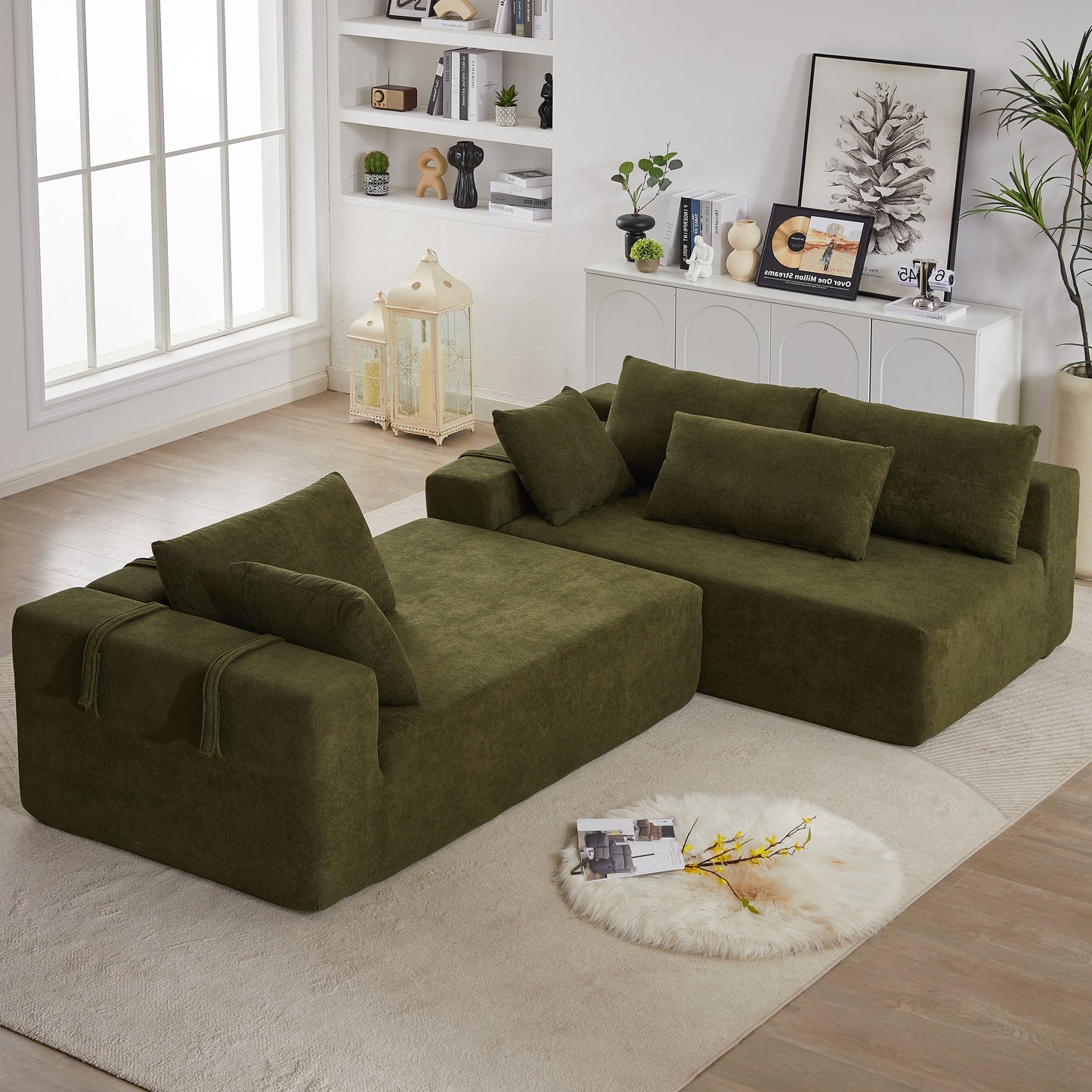 NEW Modern Chenille Upholstered Modular 108' L Shaped Sectional Free Combination Sofa Couch Set (Right Chaise)