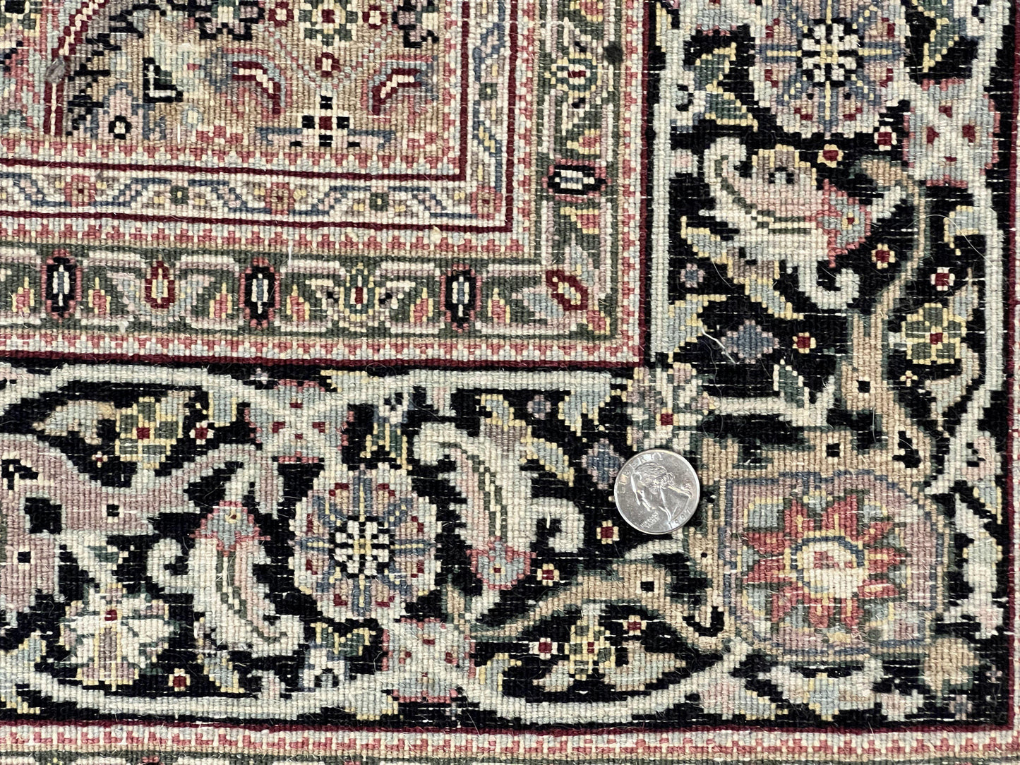 USED Sino Persian Rug 4x6, Fine Hand Knotted Carpet, Black, Wool, Vintage Rug 4 x 6, Herati Mahi, 300 KPSI