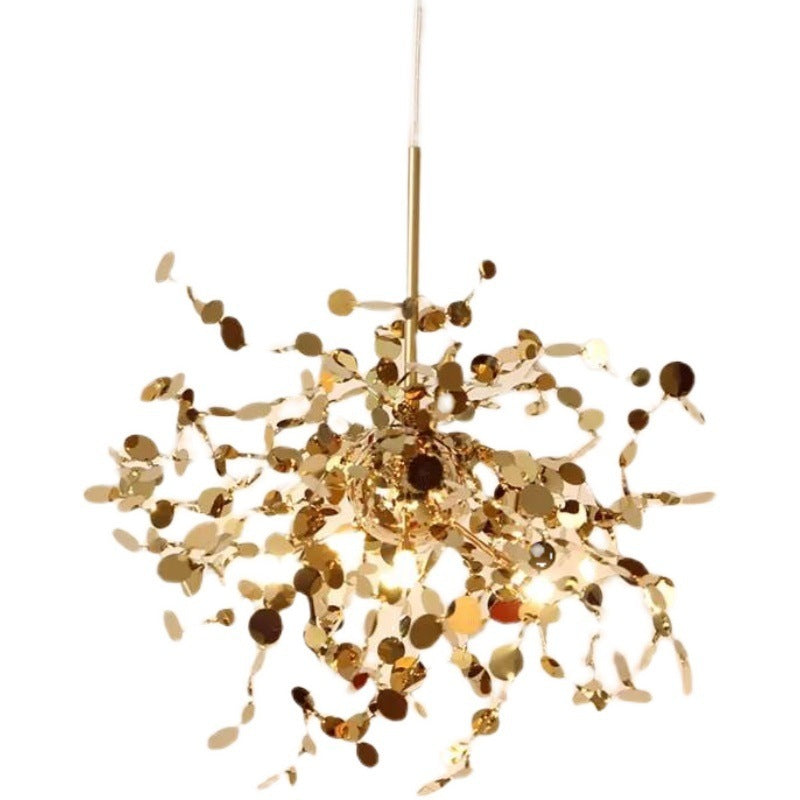NEW Nordic Minimalist Living Room Window Bar Tree Leaf Stainless Steel Chandelier