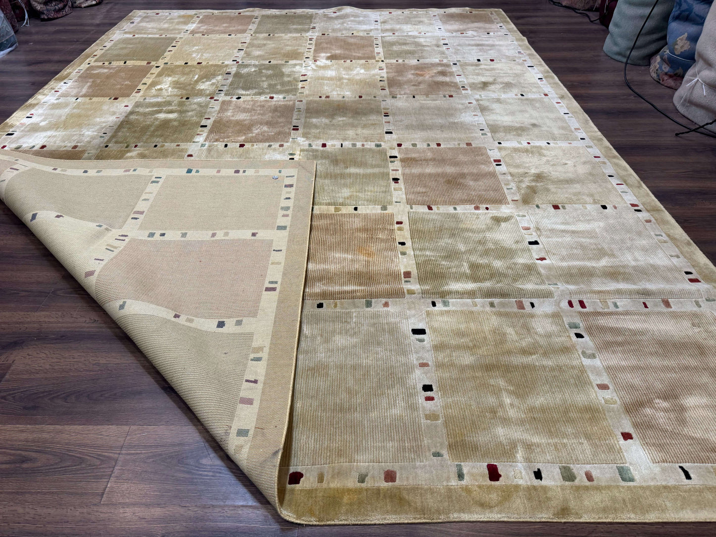 USED Large Wool Rug 10x13, Panel Design, Modern Contemporary Carpet