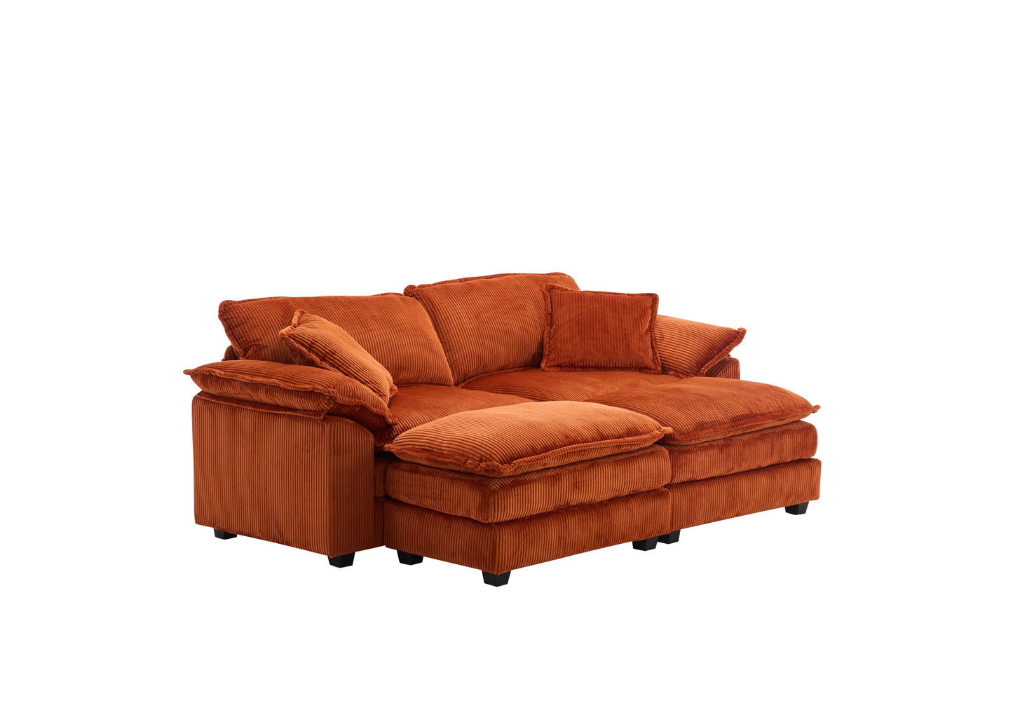 NEW Corduroy 2-seats sofa With 2 back pillows,2 toss pillows and two ottoman,Comfy Sofa- Deep Seat Couch for Living Room,Orange