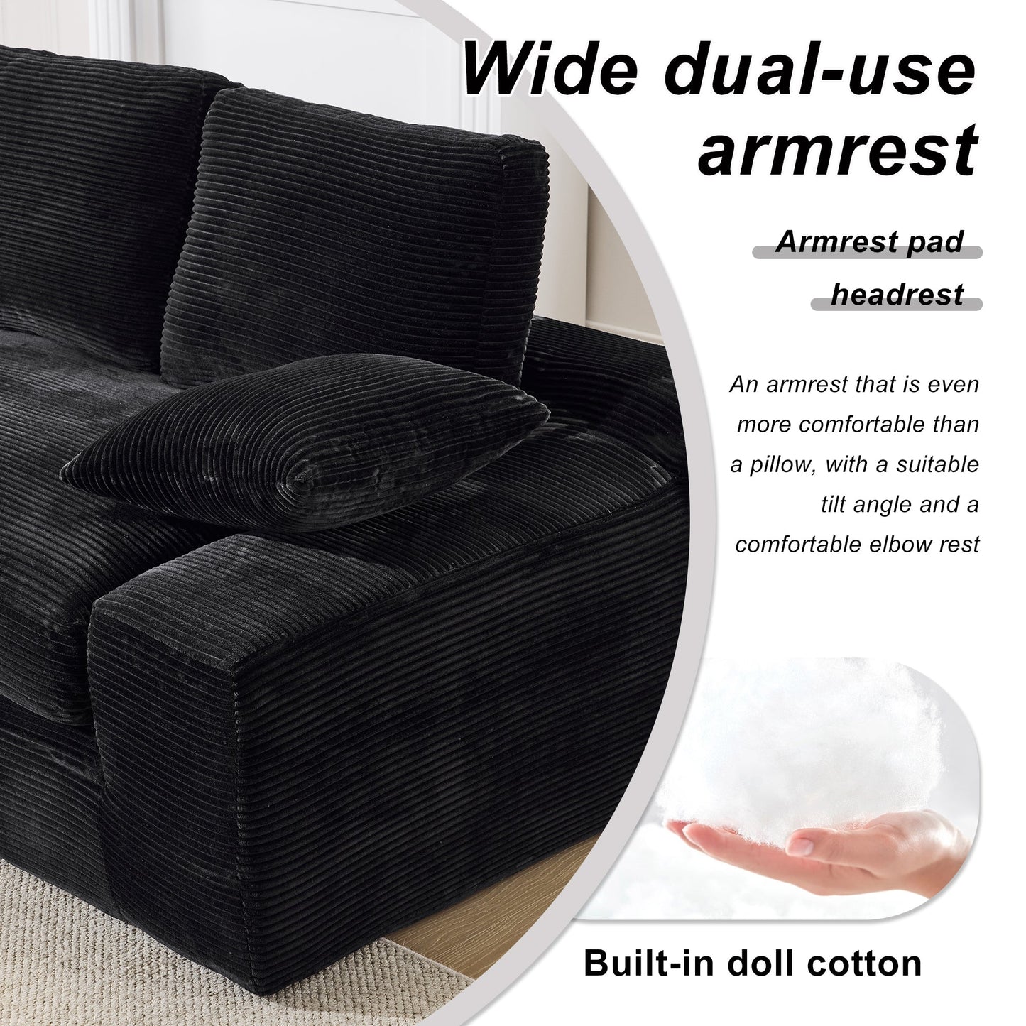 NEW 99*69' Modular Sectional Living Room Sofa Set, Modern Minimalist Style Couch, Upholstered Sleeper Sofa for Living Room, Bedroom, 2 PC Free Combination, Installation-free Sofa, L-Shape, Black