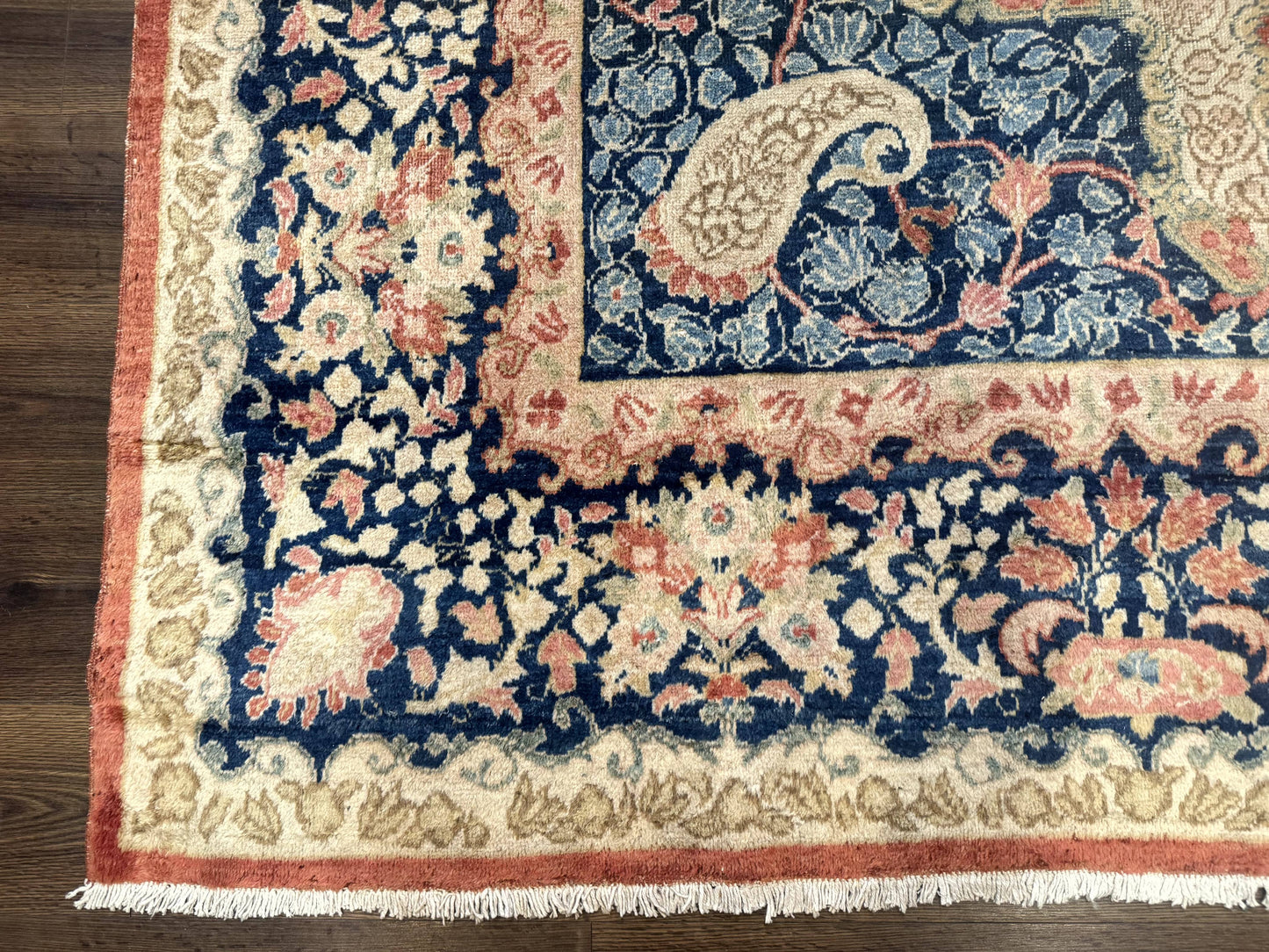 USED Antique Persian Sarouk Rug 9x12, Boteh Paisleys, Light Red Navy Blue