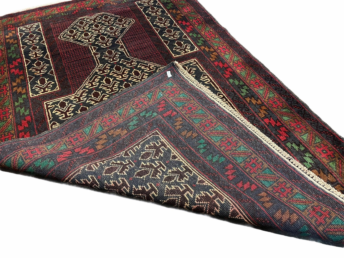 USED 3x5 New Vintage Handmade Wool Rug Tribal Balouch Turkoman Prayer Rug Veggie Dyes