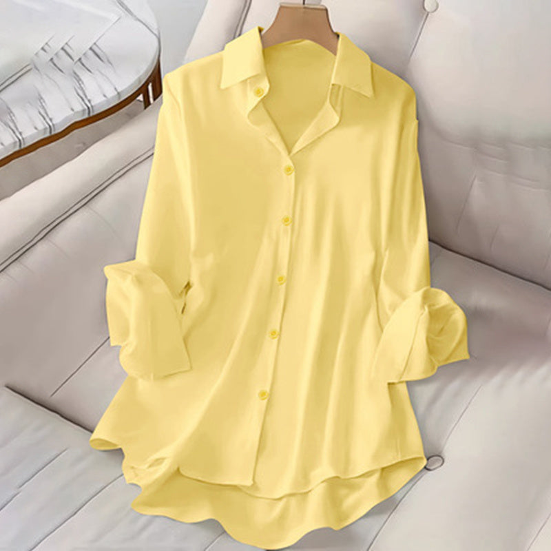 New Plus Size Women's Casual Solid Color Lapel Long Sleeve Shirt Spring Autumn Comfort Full Button Office Blouse