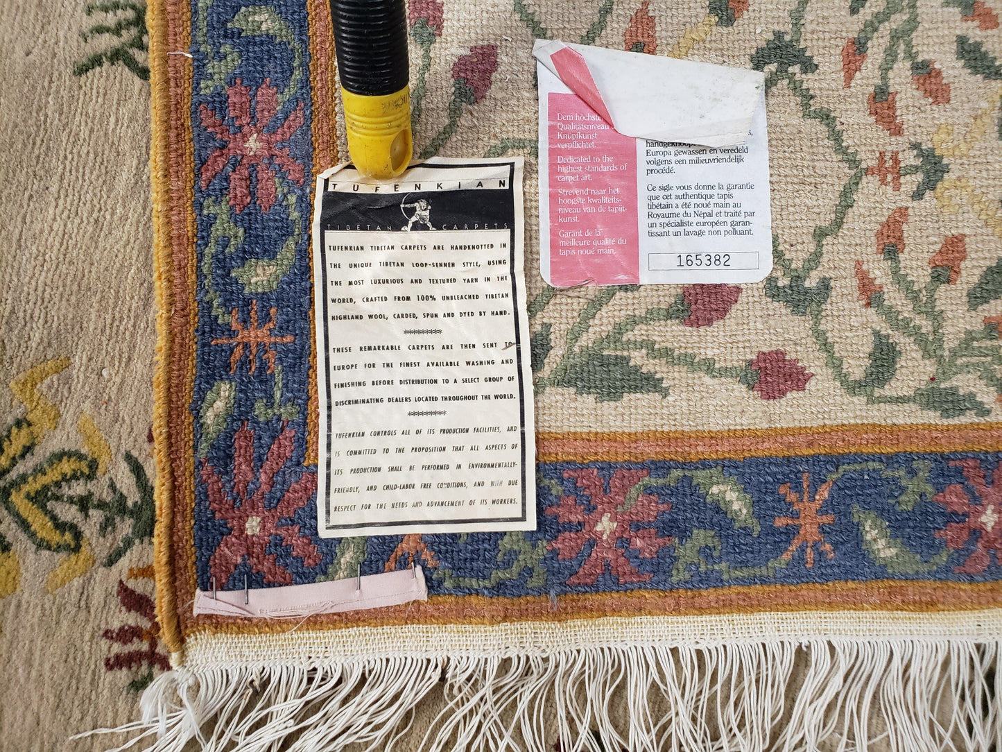 USED Tufenkian Rug 5.9 x 8.6, Tibetan Nepalese Rug, Hand Knotted, Soft Shiny Wool, Repeated Motifs, Contemporary Modern, Area Rug 6x9, Vintage