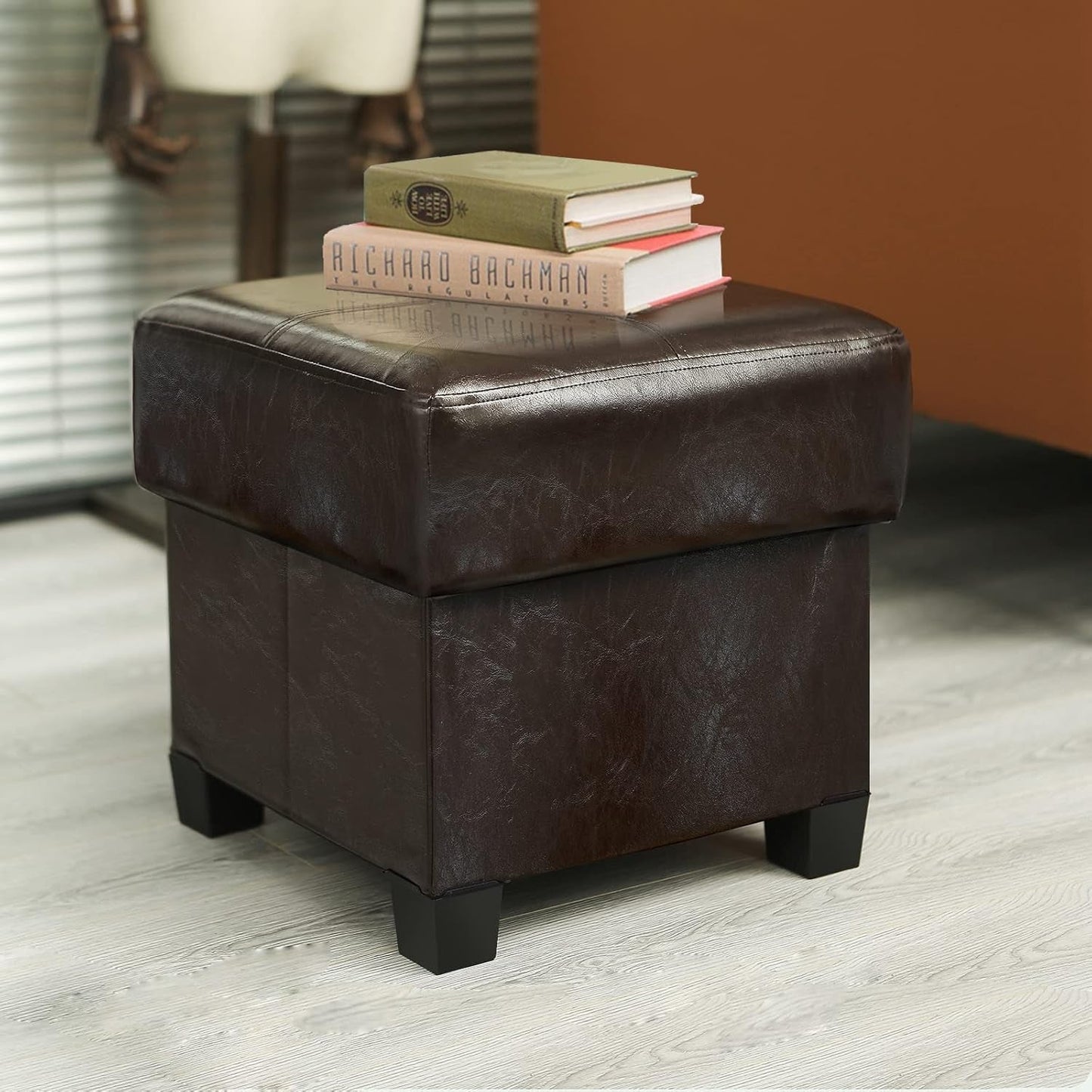 NEW Brown PU Leather Storage Ottoman Featuring CushionedTop