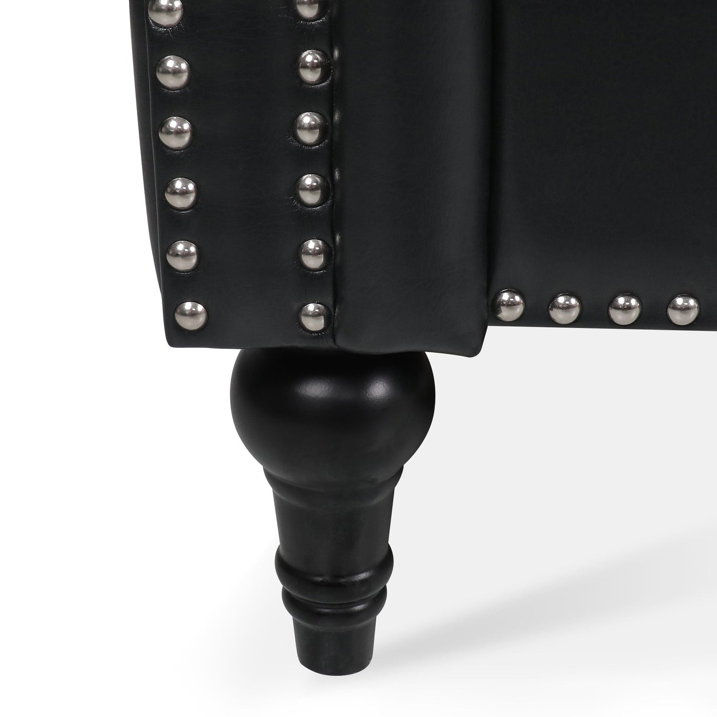 NEW Traditional Black PU 3-Seater Sofa Couch with Removable Cushions and Birch Legs