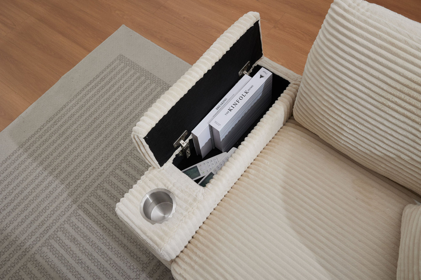 NEW Corduroy Beige Upholstered Chaise Lounge Sofa