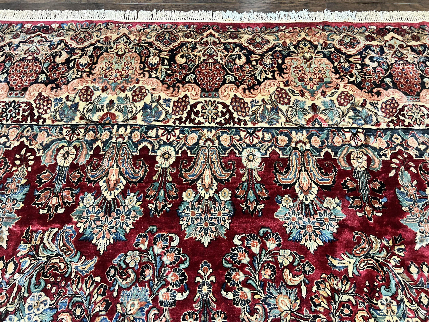 USED Persian Sarouk Rug 12x17, Wool Hand Knotted Antique Carpet, Dark Red, Traditional Floral Oriental Rug, 12 x 17 Extra Large Handmade Rug