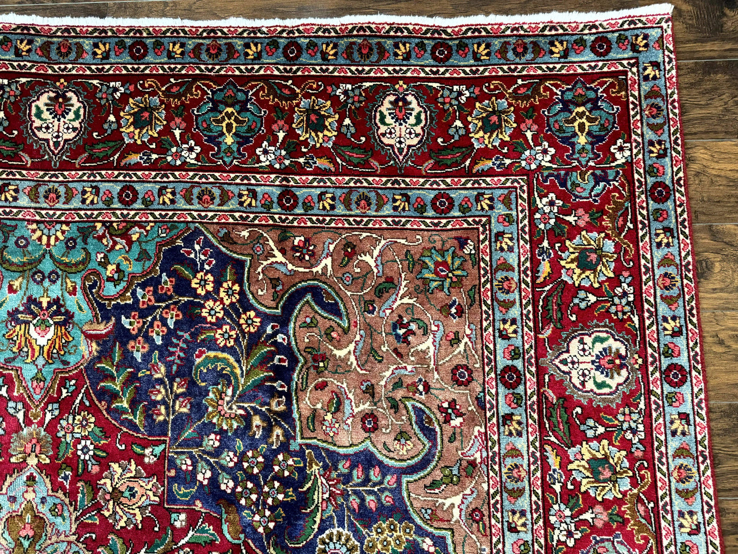 USED Wonderful Persian Tabriz Rug 10x14, Antique Persian Carpet, Handmade Wool Rug, Floral Medallion, Red Navy Blue, Colorful, Large Persian Area Rug