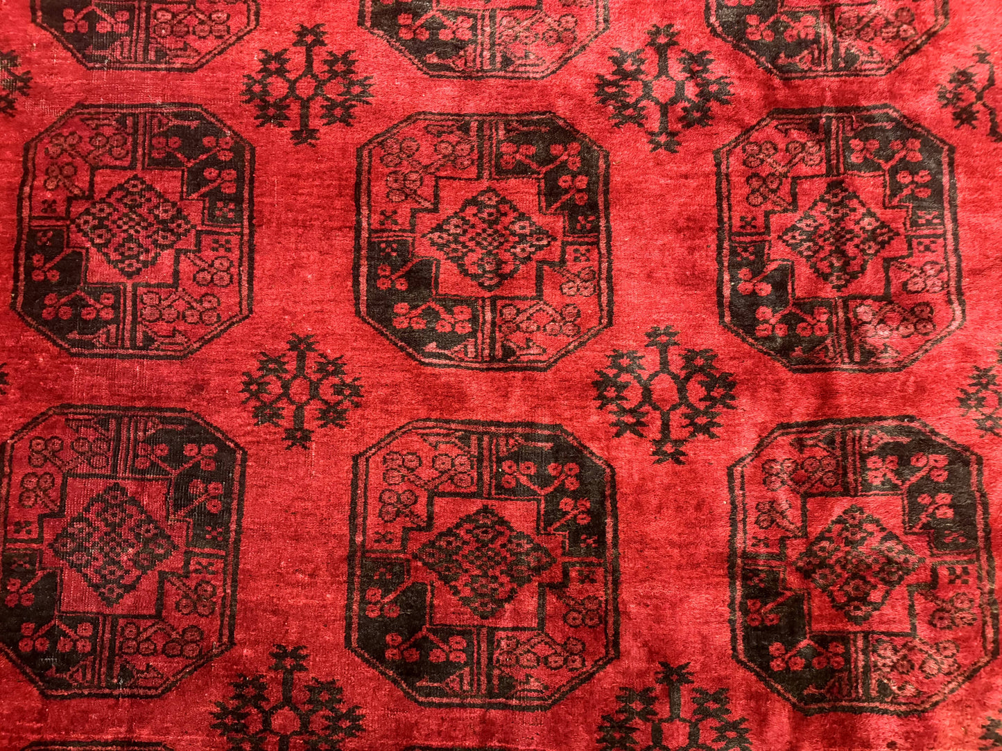 USED Afghan Turkoman Rug 9x10, Red Beshir Carpet, Tribal, Wool, Antique