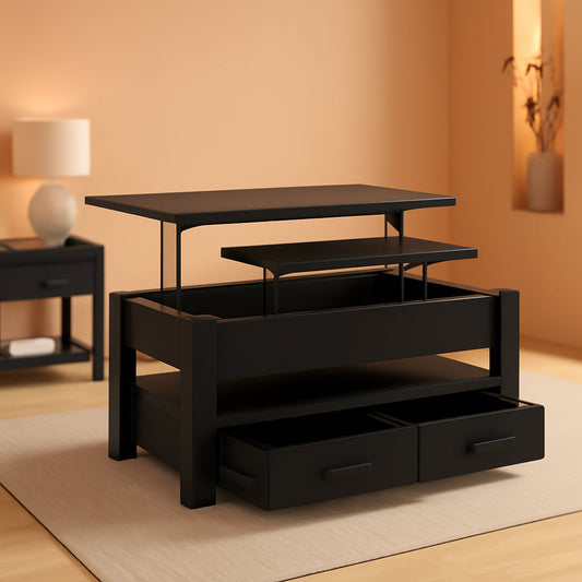 NEW Lift Top Coffee Table With Drawers And Hidden Compartment Black