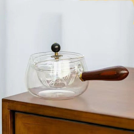 NEW Semi-automatic Rotary Heat-resistant Glass Teapot Lazy Tea Making With Infuser And Wooden Handle Office Home Accessories Kitchen Gadgets