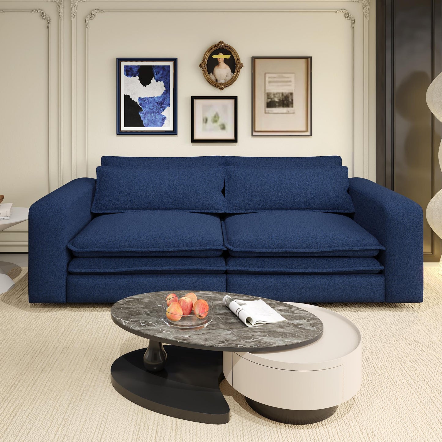 NEW 93' King Size Sleeper Sofa Bed, Pull Out Sofa Bed, 3 in 1 Convertible Sleeper Sofa, Chaise Lounge,3 Seat Teddy Couch with 2 Lumbar Pillows for Living Room, Apartment, Office, Studies,Blue