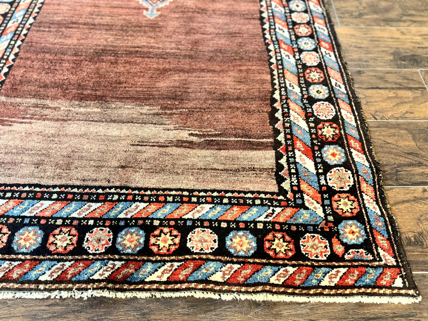 USED Antique Persian Rug 4x7, Sarab Tribal Wool Carpet, Brown and Multicolor, Handmade Wide Runner Rug 4 x 7, Open Field, Rainbow Border