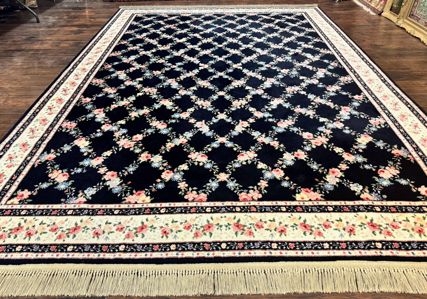 USED Karastan Rug 8.8 x 12, Garden of Eden #509/1270, Ebony Trellis, Vintage Discontinued Wool Pile Karastan Carpet