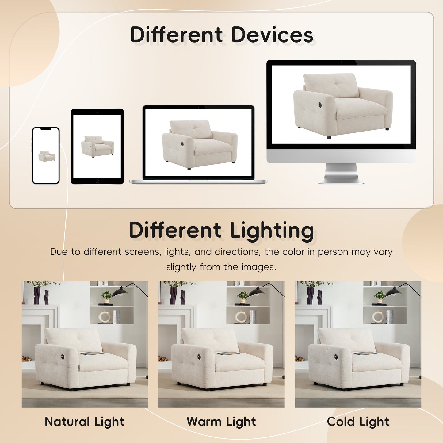 NEW 42*33' Single Sofa, Armchair with Wide Seat, Dual-port Charger, Pull-line & Tufted Design, High-density Foam, Suitable for Living Room & Apartment, Chenille, 2 Colors