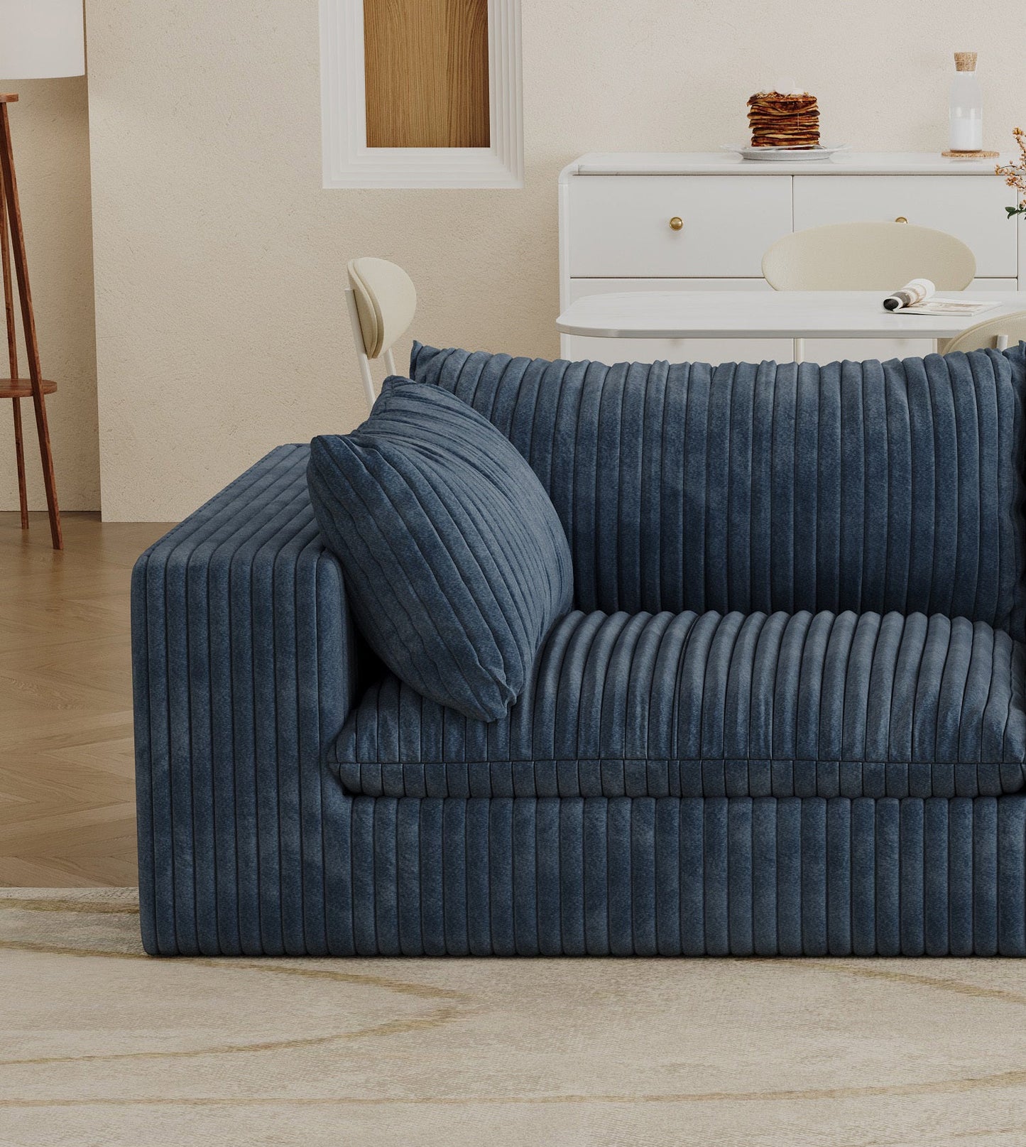 NEW Cloud Blue Corduroy Fabric Removable Cushion Double Layer Deep Seat Sofa Couch